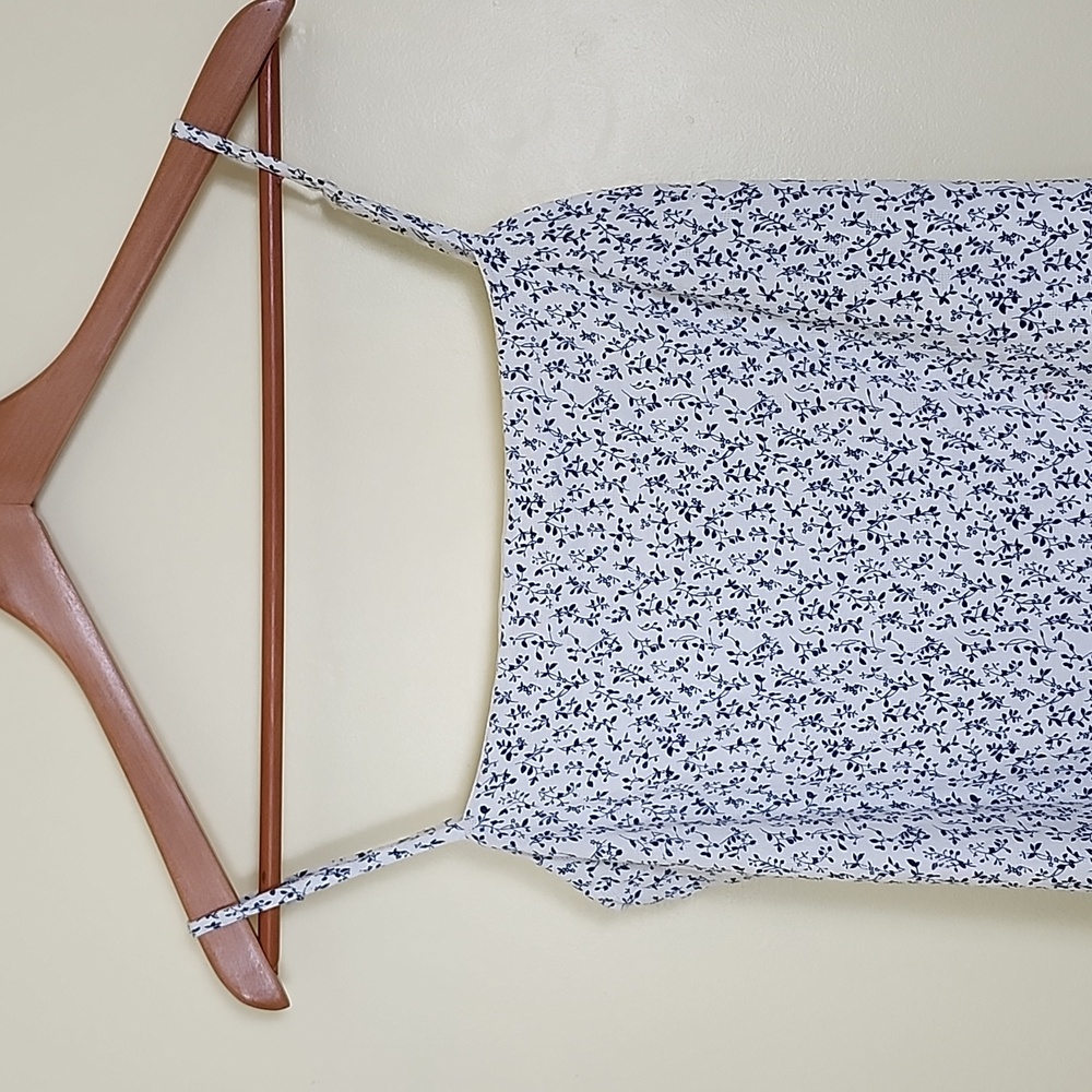Polly Women's White with Small Blue Flowers, Spaghetti Strap, Lined Mini Dress - Picture 1 of 10